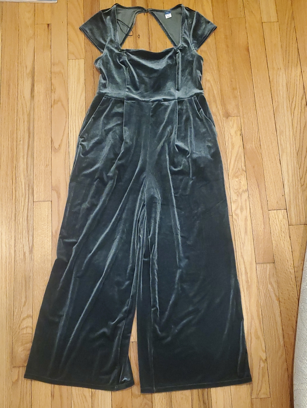 Old Navy Dark Green Velvet Wide-Leg Jumpsuit Petite Medium